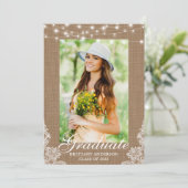 Burlap Lace Lights Foto Afstuderen Aankondiging (Staand voorkant)