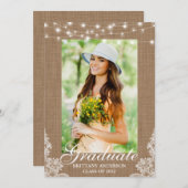 Burlap Lace Lights Foto Afstuderen Aankondiging (Voorkant / Achterkant)