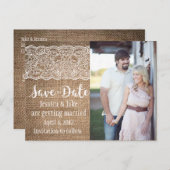 Burlap & Lace, Mariage Enregistrer la date Carte p (Devant / Derrière)