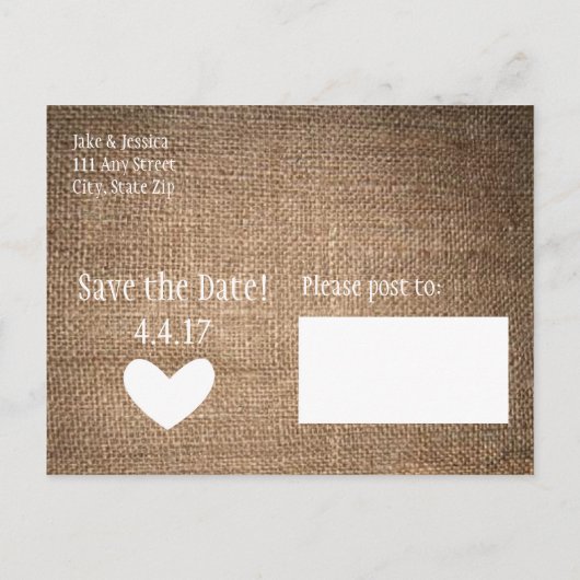 Burlap & Lace, Mariage Enregistrer la date Carte p (Dos)