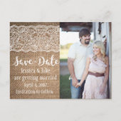 Burlap & Lace, Mariage Enregistrer la date Carte p (Devant)