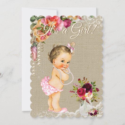 Burlap Lace Mason Jar Baby Shower Invitations (Devant)