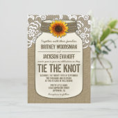 Burlap Lace Mason Jar Mariage Invitations (Debout devant)