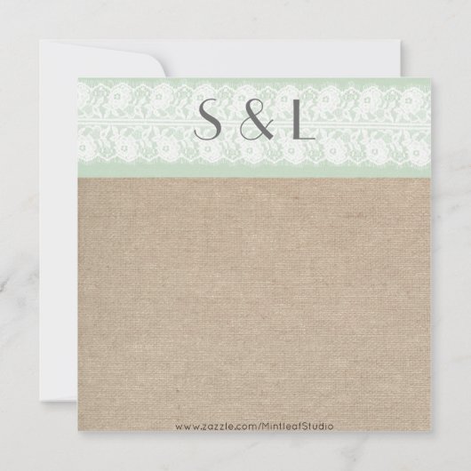 Burlap & Lace Mint Wedding Invitation Kaart (Achterkant)