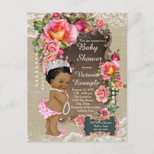Burlap Lace Pearl Ethnic Princess Baby shower Kaart