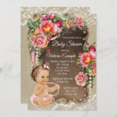 Burlap Lace Pearl Rustic Baby Shower Invitations (Devant / Derrière)