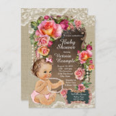 Burlap Lace Pearl Rustiek Chic Baby shower Kaart (Voorkant / Achterkant)