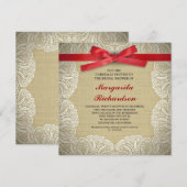 Burlap Lace & Red Ribbon vrijgezellenfeest uitnodi Kaart (Voorkant / Achterkant)