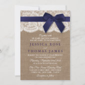 Burlap, Lace, Ribbon & Bow Rustic Wedding - Navy Kaart (Voorkant)
