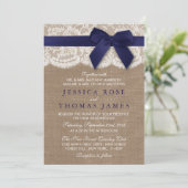 Burlap, Lace, Ribbon & Bow Rustic Wedding - Navy Kaart (Staand voorkant)