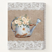 Burlap Lace Rustic  Teapot White Flowers Notitieboek (Achterkant)