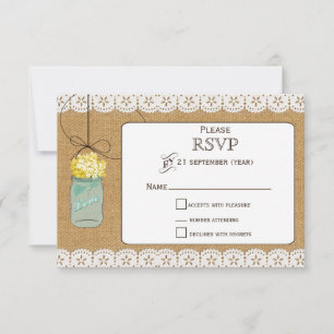Burlap Lace Rustiek gele hortensia mason jar rsvp Kaartje