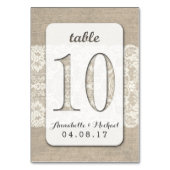 Burlap Lace Rustieke Trouwtafel Nummer Kaart 10 (Achterkant)