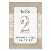Burlap Lace Rustieke Trouwtafel Nummer Kaart 2 (Voorkant)