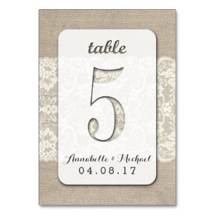 Burlap Lace Rustieke Trouwtafel Nummer Kaart 5