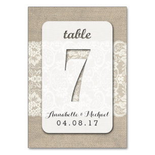Burlap Lace Rustieke Trouwtafel Nummer Kaart 7