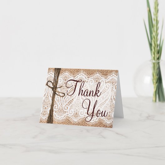 Burlap Lace Rustique Mariage Merci Cartes (Devant)