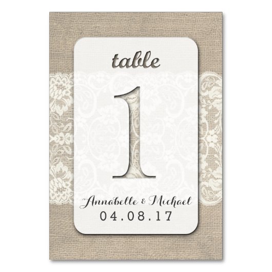 Burlap Lace Rustique Mariage Numéro de table Carte (Par défaut)