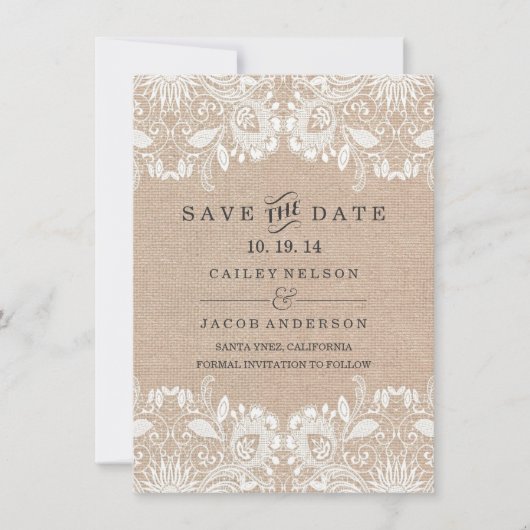 Burlap & Lace Save the Date Kaart (Voorkant)