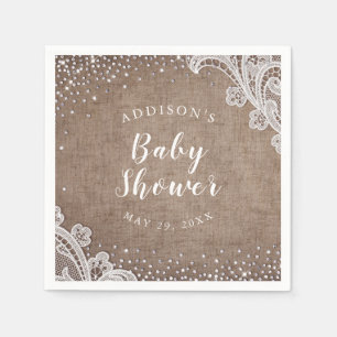Burlap Lace Silver Glitter Rustige baby shower Servet