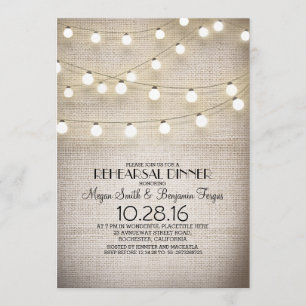 burlap lace string licht rustic rehearings diner kaart