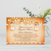 Burlap Lace String Lights en Mason Jars bruiloft Kaart (Staand voorkant)