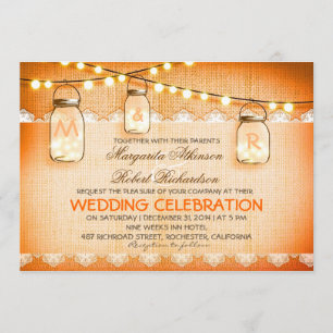Burlap Lace String Lights en Mason Jars bruiloft Kaart