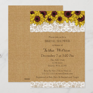 Burlap Lace Sunflower Rustic Vrijgezellenfeest Inv Kaart