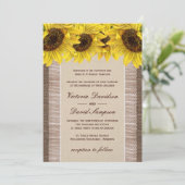 Burlap, Lace Sunflower Wedding Invitation Kaart (Staand voorkant)