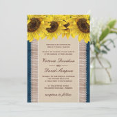 Burlap, Lace Sunflower Wedding Invitation Kaart (Staand voorkant)