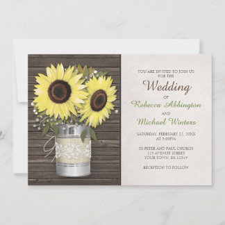 Burlap & Lace Tin Can Sunflower Wedding Invitation Kaart