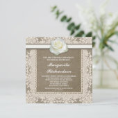 Burlap Lace & White Rose Bruids Douche Uitnodiging (Staand voorkant)