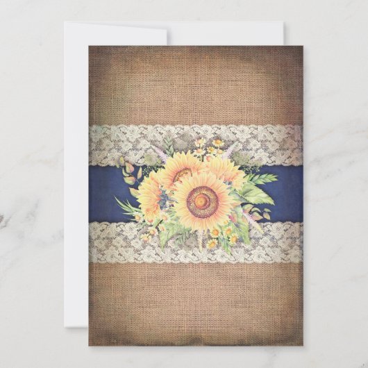 Burlap Lace Zonnebloem Marine Rustieke Graduation Kaart (Achterkant)