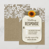 Burlap Lace Zonnebloem Mason Jar Bruiloft RSVP Kaa (Voorkant / Achterkant)
