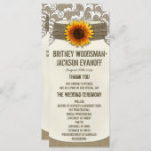 Burlap Lace Zonnebloem Mason Jar Trouwprogramma's Programma (Voorkant / Achterkant)