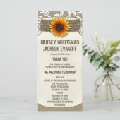 Burlap Lace Zonnebloem Mason Jar Trouwprogramma's Programma (Staand voorkant)