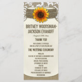Burlap Lace Zonnebloem Mason Jar Trouwprogramma's Programma (Voorkant)