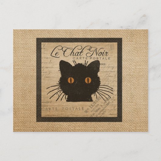 Burlap Le Chat Noir frans zwarte kat Briefkaart (Voorkant)