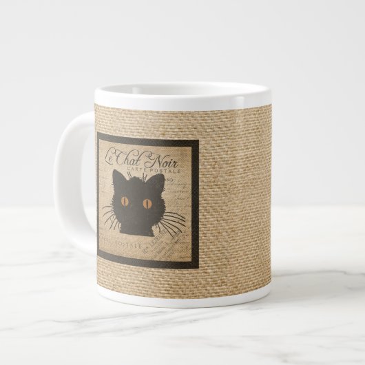 Burlap Le Chat Noir frans zwarte kat Extra Grote Mok (Voorkant links)