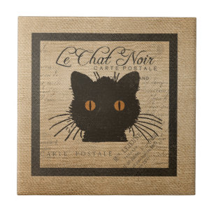 Burlap Le Chat Noir frans zwarte kat Tegeltje