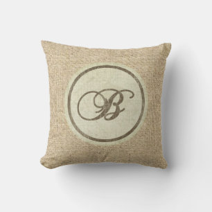 Burlap lettre rustique B coussin décoratif