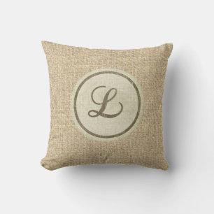 Burlap lettre rustique L coussin décoratif