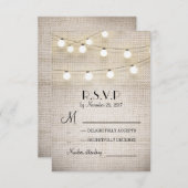 burlap lichten rustieke elegante bruiloft RSVP kaa (Voorkant / Achterkant)