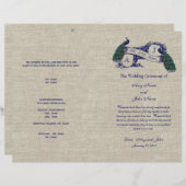 Burlap Linen Peacocks Programme de mariage rustiqu (Devant / Derrière)