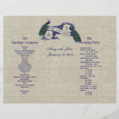Burlap Linen Peacocks Programme de mariage rustiqu (Dos)