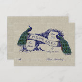 Burlap Linen Peacocks Rustic Wedding RSVP CARD (Voorkant / Achterkant)