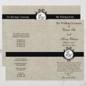 Burlap Linge Noir Programme de mariage Chic Monogr (Devant / Derrière)
