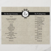 Burlap Linge Noir Programme de mariage Chic Monogr (Dos)