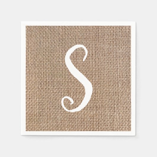 Burlap Look Monogram Script Bruiloft Servet (Voorkant)
