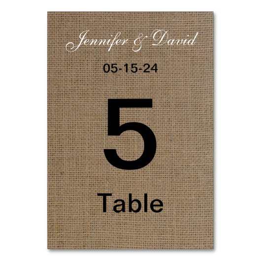 Burlap Look Trouwtafel Nummer Kaarten (Voorkant)